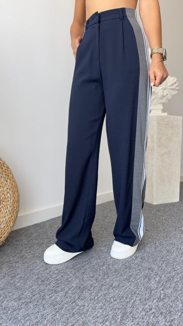 Seth Navy Trousers with Side Stripe Detail