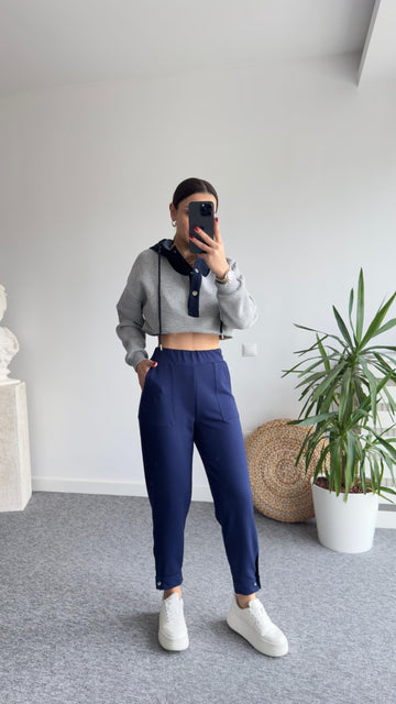 Oys Buttoned Navy Modal Sweatpants
