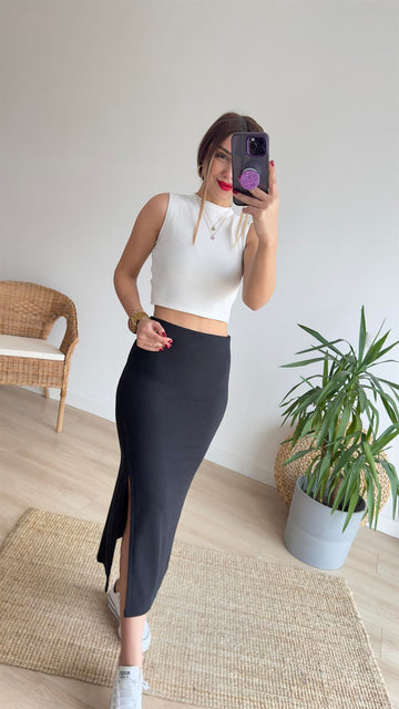 Black Midi Skirt with Slits