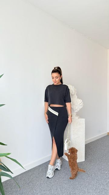 Chima Modal Suit with Stripe Detailed Skirt