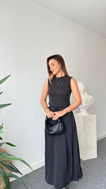 Anthracite Terula Flared Skirt Modal Suit black skirt