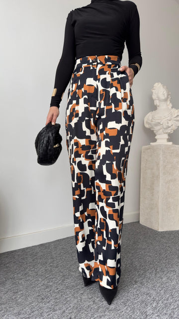 Brown Geometric Pattern Trousers