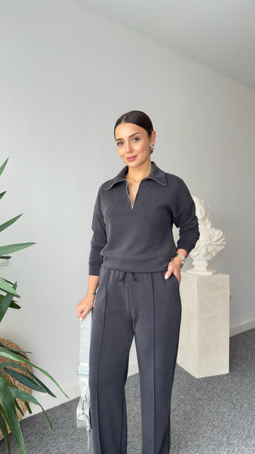 Anthracite Mage Half Zippered Oys Modal Suit