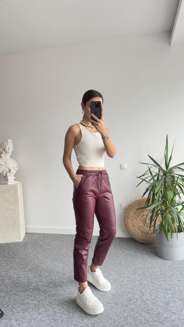 Brand Model Imported Burgundy Leather Trousers