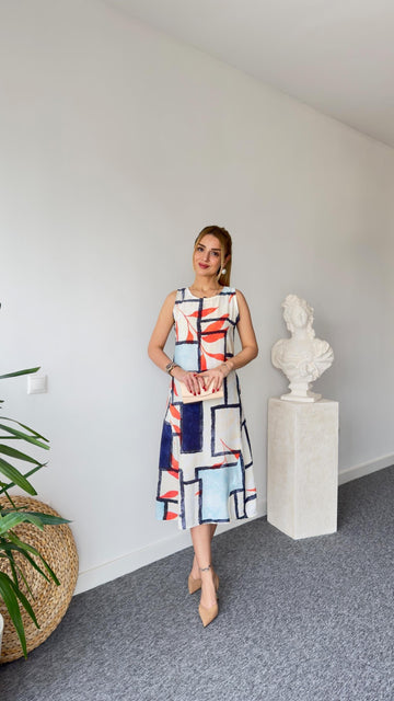Este Mixed Pattern Sleeveless Dress