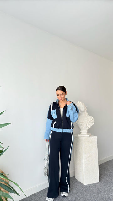 Navy Blue Tero Denim Garnished Tracksuit