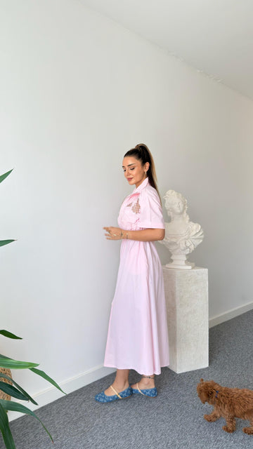 Pink Liga Embroidered Zippered Dress