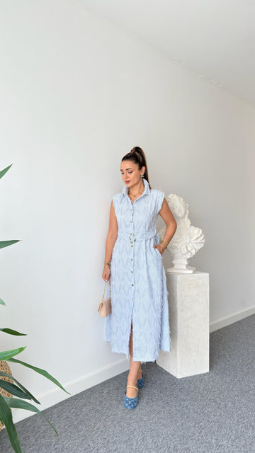 Maria Shoulder Padded Tassel Shirt Dress