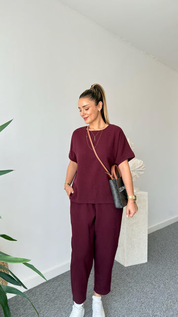 Claret Red Jaker Linen Casual Suit