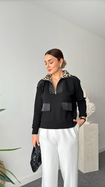 Netwrk Model Collar Leopard Detail Sweater