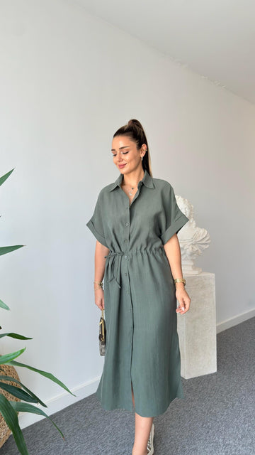 Green Toles Waist Gathered Massi Dress