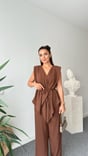Brown Jovo Asymmetric Cut Padded Suit