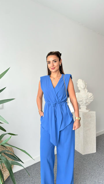 Blue Jovo Asymmetric Cut Padded Suit