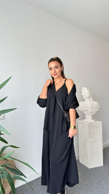 Black Regan Shirt Dress Suit