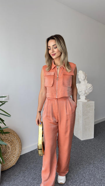 Gjen Zippered Orange Two Piece Suit