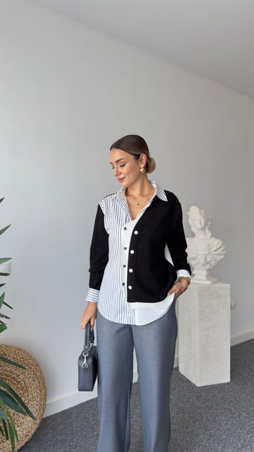 Black Knit Detailed Shirt