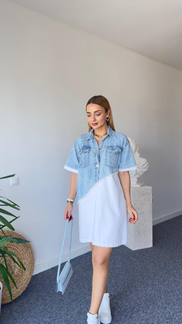 Mirar Denim Detailed White Dress