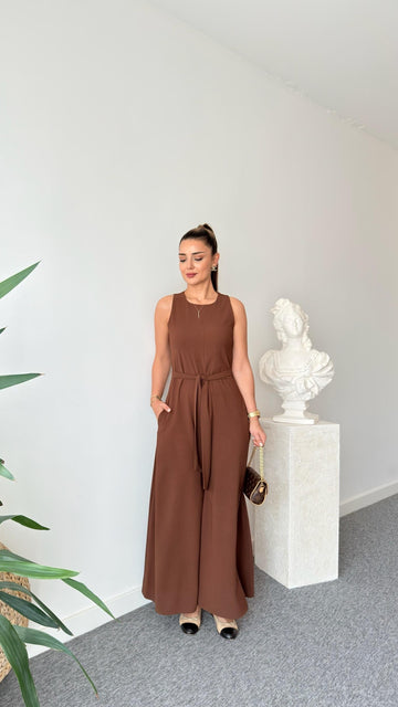 Brown Carta Belted Wide Leg Jumpsuit
