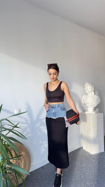 Denim Garnish Design Combed Cotton Skirt