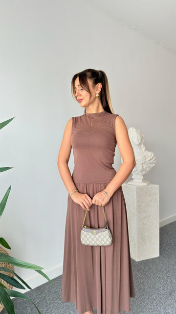 Brown Terula Flared Skirt Modal Suit skrit