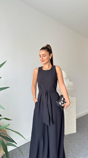 Carta Belted Black Wide Leg Jumpsuit