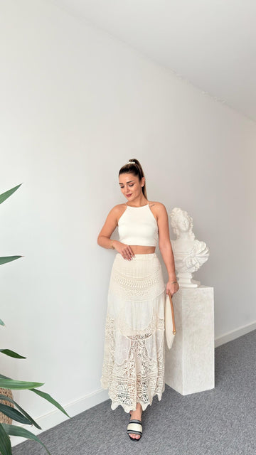 Juel Cream Elastic Waist Lace Skirt