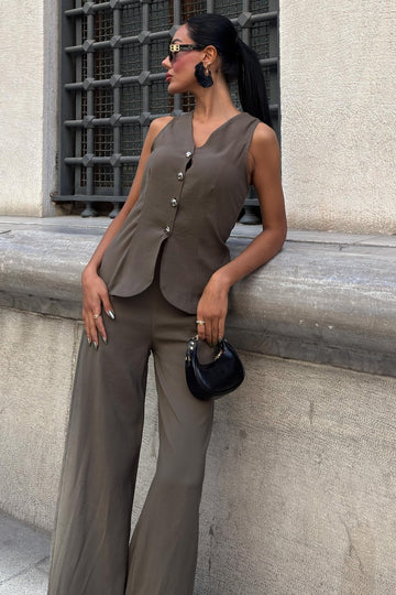 Lace-Up Vest Plazza Trouser Modal Set Grey