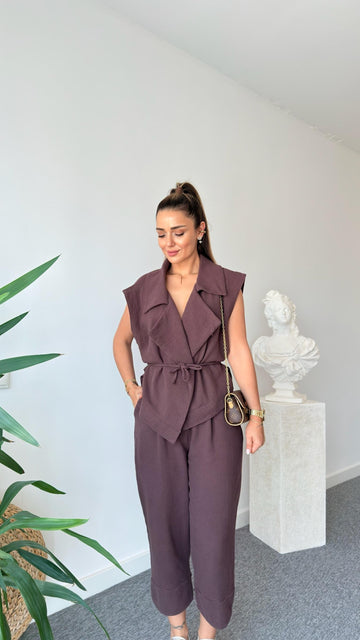 Brown Linen Suit with Vest
