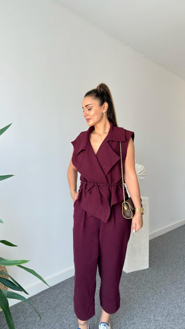 Burgundy Linen Suit with Vest