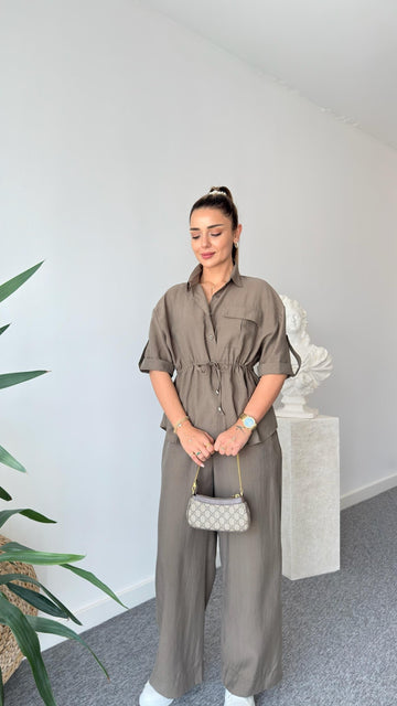 Khaki Neva Waist Pleated Tencel Suit