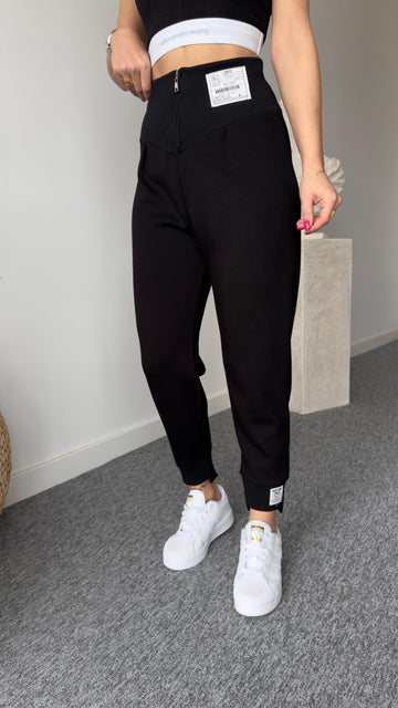 Modal Black Sweatpants with Corset Detail Label
