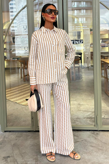 Casual Striped Suit with Pocket Detail yellow