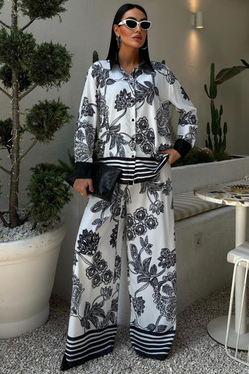Floral Patterned Waterway Detail Two-Piece Suit