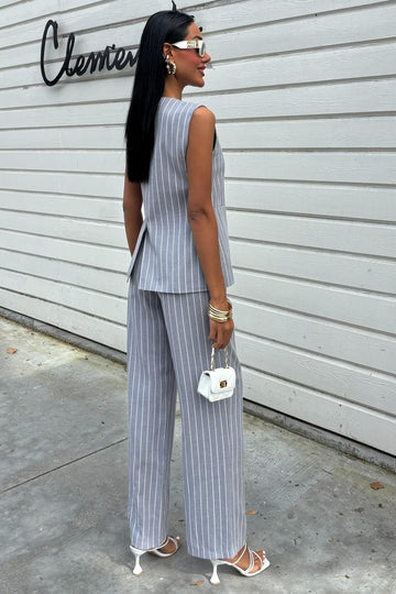 Striped Viscose Linen Vest Casual Suit