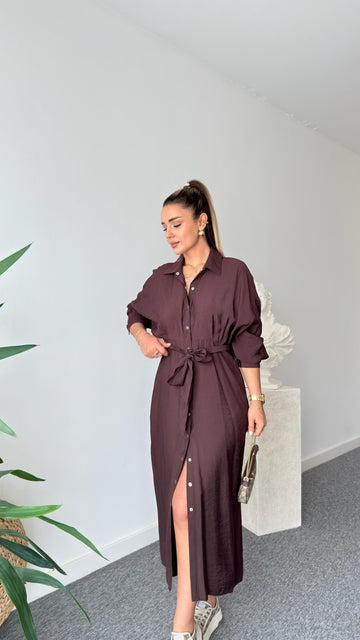 Brown Serna Orj Brand Snap Button Tencel Dress