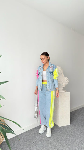 Breet Pink Color Transitional Design Jean Suit