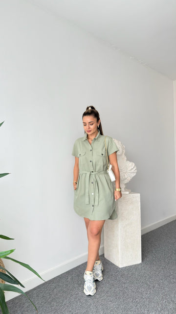 Khaki Heren Belted Gabardine Dress