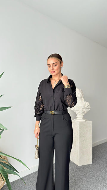 Black Frey Lace Detailed Shirt