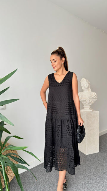 Black Oslo V-Neck Cutaway Dress