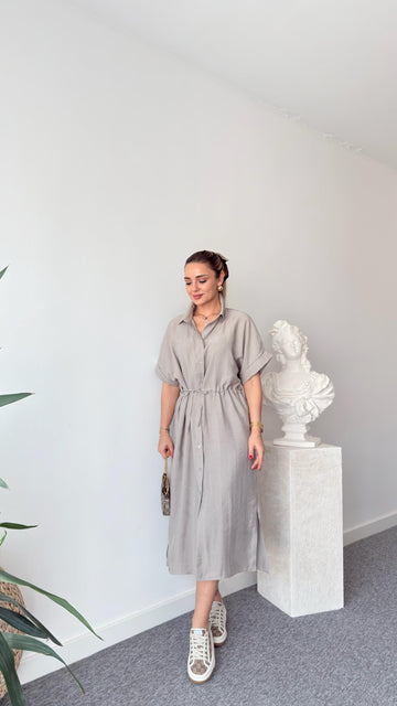Light Khaki Toles Waist Gathered Massi Dress