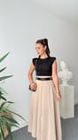 Brek Zra Model Belted Contrast Dress