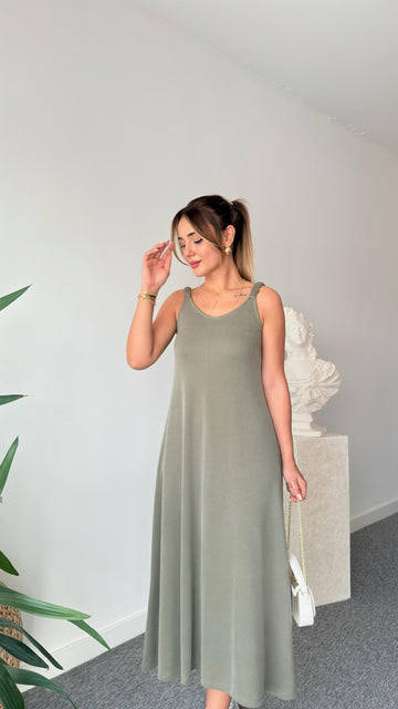 Green Modal Dress with Elastic Straps