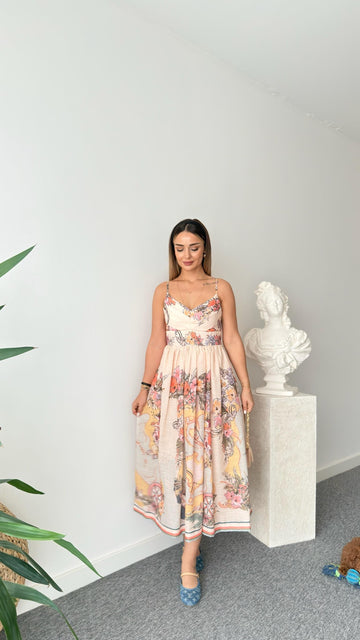 Elowen Brand Model Printed Linen Dress