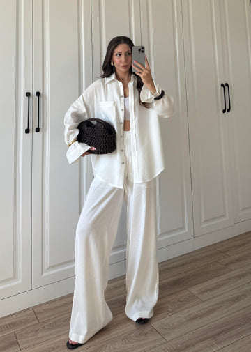 Fina Oversize Premium Linen White Suit Set