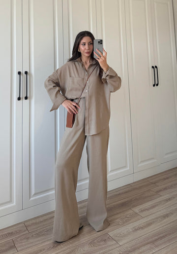Fina Oversize Premium Linen Cappuccino Suit Set