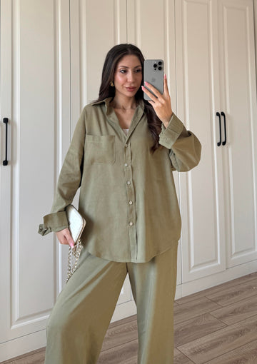 Fina Oversize Premium Linen Khaki Suit Set