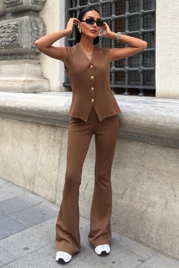 Modal Suit with Gold Buttoned Vest and Spanish Trousers brown