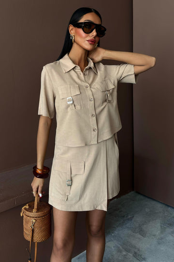 Shirt Shorts Skirt Viscose Linen Suit Beige