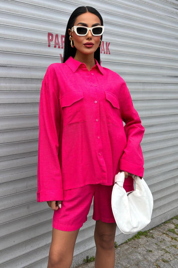 Shirt and Shorts Flamed Linen Set pink