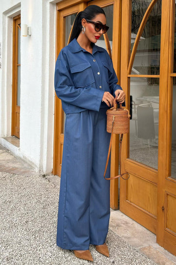 Tencel Suit with Midi Jacket and Palazzo Trousers